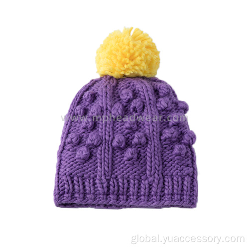 China Hand Knit Winter Warm Acrylic Pom Pom Beanie Factory